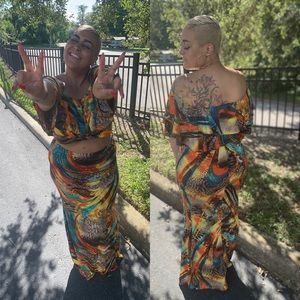 2 piece fun print skirt and top